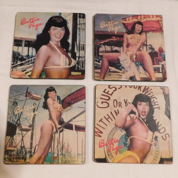 Bettie Page Amusement Cork Backing Coasters - Picture 2 of 7